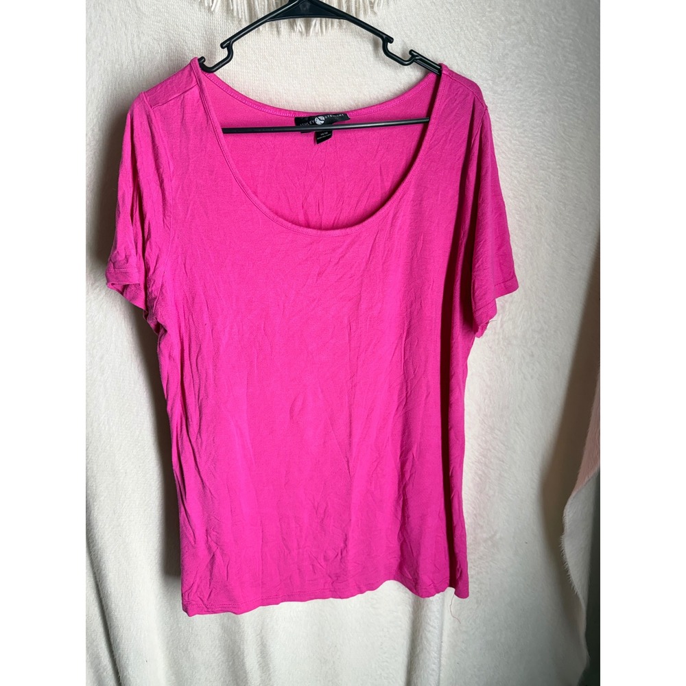 Ashley Stewart Womens Hot Pink Scoop Neck Short Sleeve T-Shirt Plus Size 14/16